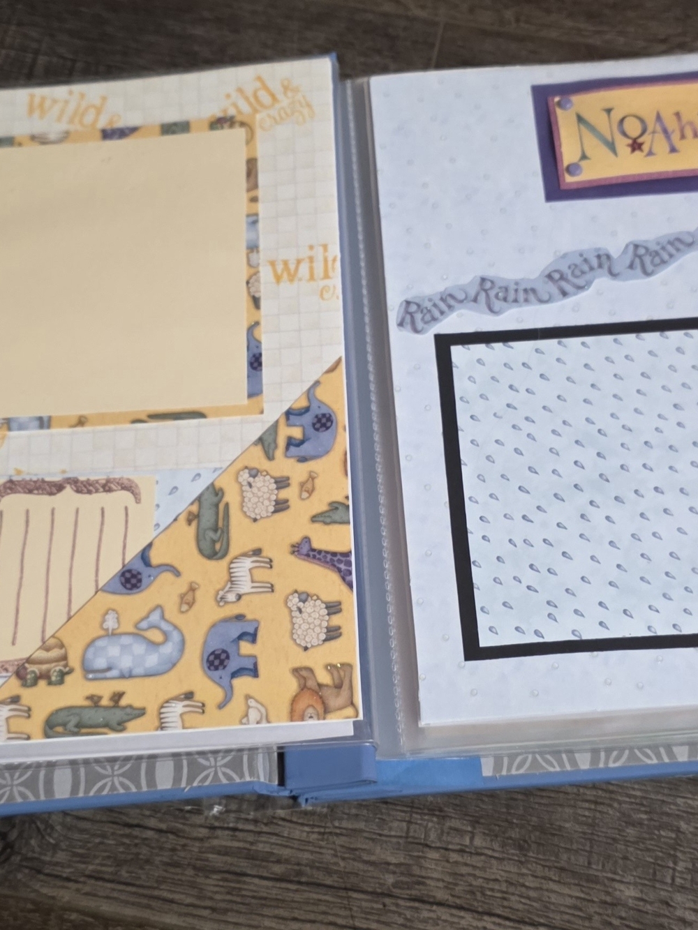 Baby Safari Animal Scrapbook Pages - Yellow and Light Blue